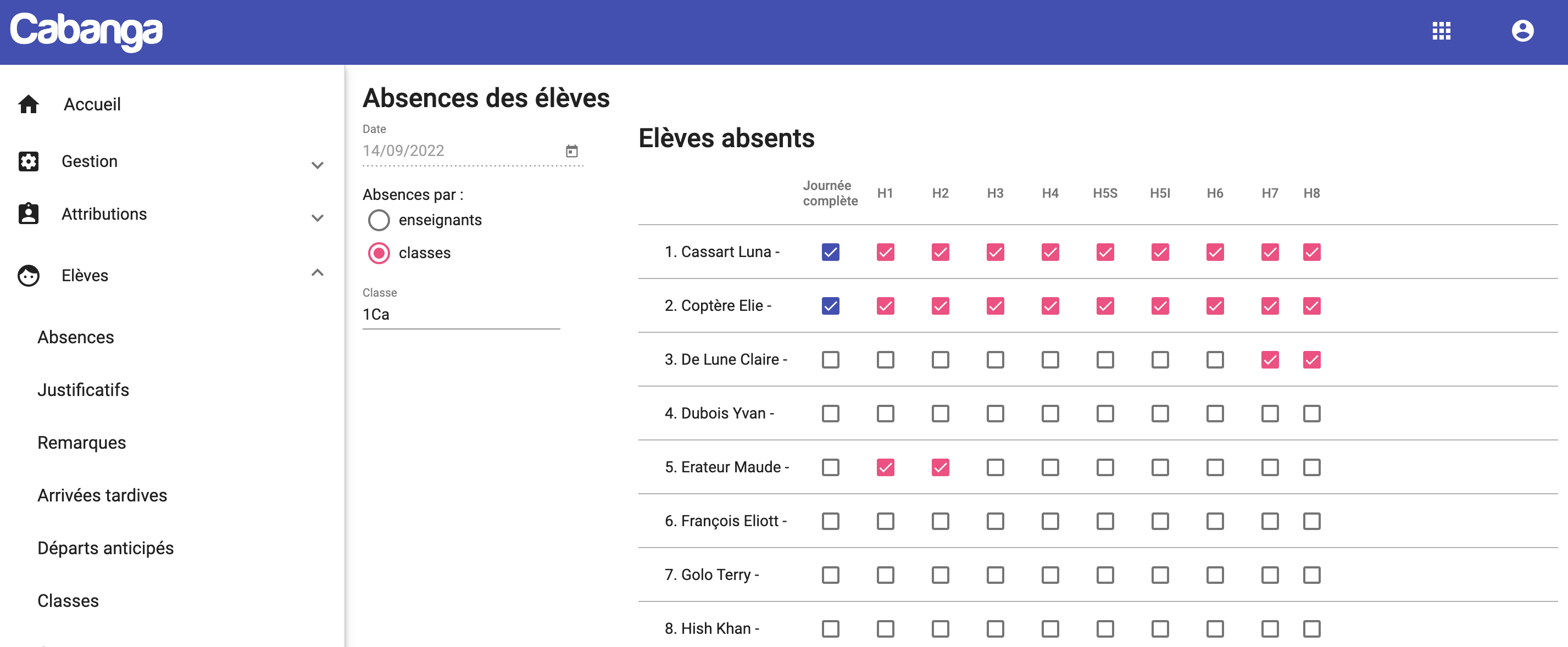 absences élèves par profs